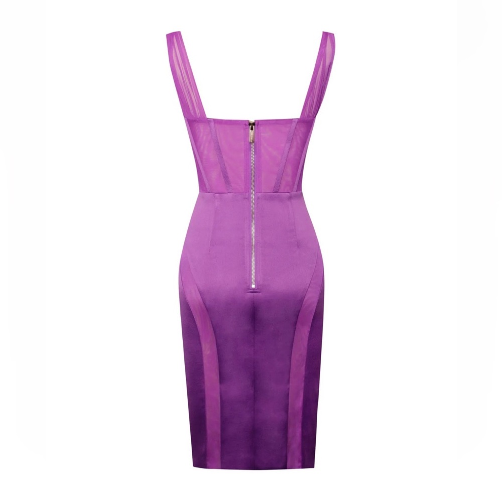 NWT Miss Circle purple satin mesh corset style cocktail party dress - Picture 5 of 5